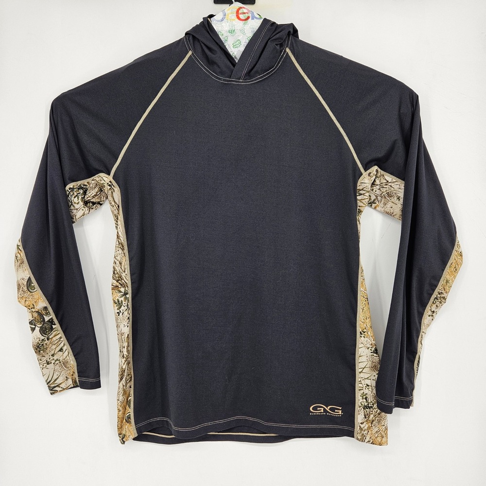 GameGuard Shirt Mens Large Hooded UPF Fishing Long Sleeve Camouflage Black